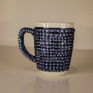 Blue Linear Rhinestone Ceramic Mug With Resin Bottom